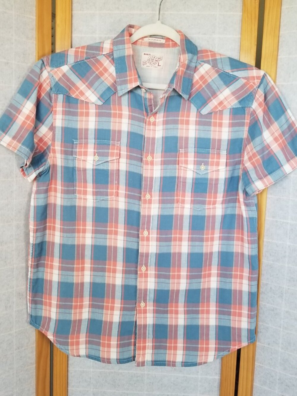 Men's Lucky Brand Western Shirt Size Large California Fit 100% Cotton Plaid
